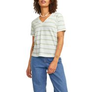 Jack & Jones Jxannie Reg Vneck Stripe SS TEE JRS Vanilya Rengi Kadın T-shirt