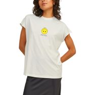 Jack & Jones Jxastrid Sl Boxy Print Tee JRS Vanilya Buz Baskı Sarı Smiley Kadın T-shirt