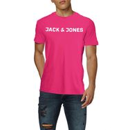 Jack & Jones Logolu Pembe Fuşya Gülü Yuvarlak Yaka Erkek T-shirt