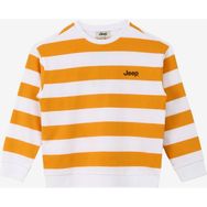 Jeep C4SG-SWT4111 Beyaz Sarı Bisiklet Yaka Oversize Çizgili Kız Çocuk Sweatshirt