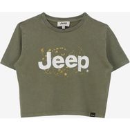 Jeep C4SG-TST4000 Haki Bisiklet Yaka Relaxed Baskılı Kız Çocuk T-Shirt