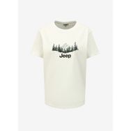 Jeep J4SL-TST7034 Bisiklet Yaka Baskılı Kırık Beyaz Kadın T-shirt