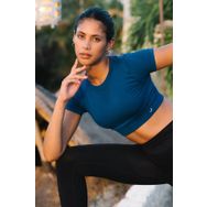 Jerf Captiva Yumuşak Dokulu Esnek Solid Lacivert Crop Top Kadın T-shirt