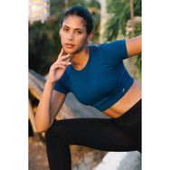 Jerf Captiva Yumuşak Dokulu Esnek Solid Lacivert Crop Top