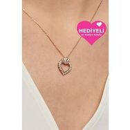 Jewelmim 925 Ayar Kalp Altın Kaplama Baget Taşlı Kadın Gümüş Kolye