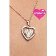 Jewelmim 925 Ayar Kalp Altın Kaplama Kadın Gümüş Kolye