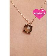 Jewelmim 925 Ayar Sitrin Renkli Zirkon Taşlı Kadın Gümüş Kolye