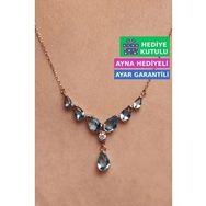 Jewelmim Akuamarin Renkli Damla Zirkon Taşlı Kolye 925 Ayar Kadın Gümüş Kolye