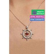 Jewelmim Gümüş Gemi Dümeni Taşlı Gümüş Gemi Çapası Dümen Kadın Kolye