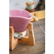 Joy Kitchen Pembe Ahşap Fondü Seti Renkli Seramik Kaseli Ahşap Standlı Fondü Seti