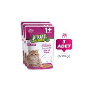 Jungle 3x100 gr Pouch Sığır Eti Parçalı Kısırlaştırılmış Kedi Konservesi