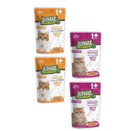 Jungle Pouch Kısırlaştırılmış Gravy Soslu Tavuk ve Biftekli 4x100 gr Yetişkin Kedi Maması