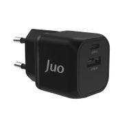 Juo 20W GaN USB-C + USB-A iPhone ve iPad ve Android Uyumlu PD QC4.0 Type-C Siyah Hızlı Şarj Cihazı