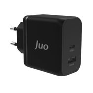 Juo 65W GaN USB-C + USB-A iPhone ve iPad ve Macbook ve Notebook Uyumlu PD Type-C Siyah Hızlı Şarj Cihazı