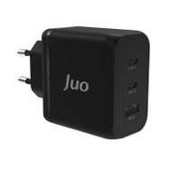 Juo 65W USB-C + USB-A 3 Portlu GaN iPhone ve Macbook ve Notebook Uyumlu PD Type-C Siyah Hızlı Şarj Cihazı