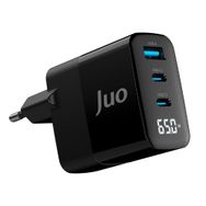 Juo GAN 65W 2 Type-C ve USB-A iPhone iPad Notebook Uyumlu Led Ekranlı Hızlı Şarj Cihazı