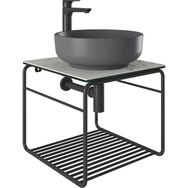Kale Volo 45 CM Yuvarlak Mat Antrasit Lavabolu Metal Banyo Mobilya Seti