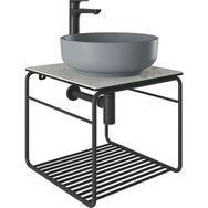 Kale Volo 45 CM Yuvarlak Mat Gri Lavabolu Metal Banyo Mobilya Seti