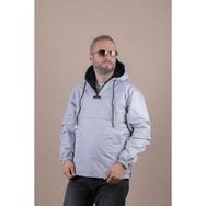 Kanguru Cepli Kürklü Erkek Yağmurluk Mont - Gri