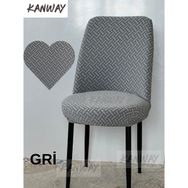 KANWAY Tuğla Desen Jakarlı Oval Sandalye Kılıfı. Lastikli, Esnek, Yıkanabilir Sandalye Örtüsü ( Kucuk Boy ) 1 Adett - 45 x 45 x 50 cm - Gri