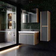 Karen Banyo 80 cm Dallas Aynalı Somono Meşe Antrasit Takım Banyo Dolabı