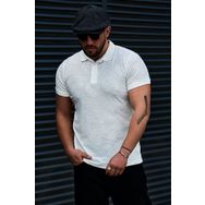 Karpefingo Erkek Desenli Polo Yaka Beyaz T-Shirt