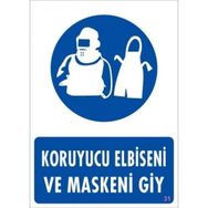 Katar Market Koruyucu Elbiseni ve Maskeni Giy Uyarı Levhası