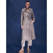 Kayra KA-B23-14004 Krem Monogram Desen Kruvaze Kadın Trençkot