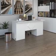Kenzlife Kuma Kengo 75x160x60 cm Kilitli Kapaklı Dolap Çiftli Eşkenar Beyaz Ofis Masası