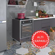 Kenzlife Malik Ejder Gri Fırın Ocak Dolabı Kapaklı Ayarlı Ayaklı Gri Ankastre Modülü Kabini