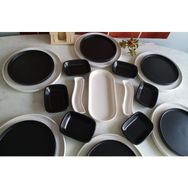 Keramika 21 Parça Mat Siyah-Beyaz Stackable Kahvaltı Seti