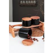 Keramika Ege Ahşap Standlı Mat Siyah 10 cm 4 Parça Saklama Kabı