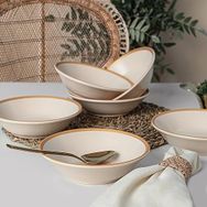 Keramika Mat Krem Gold File Hitit 18 cm 6 Adet Yemek Tabağı