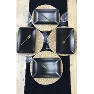 Keramika Mat Siyah Kayık 4 Adet 31x21 cm Servis Tabağı