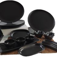 Keramika Oval 18 Parça 6 Kişilik Siyah Mat Kahvaltı Takımı