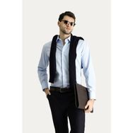 Kiğılı Uzun Kol Regular Fit Erkek Gömlek Uçuk Mavi Ütü Gerektirmeyen Pamuklu Stil - 7XL
