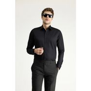Kiğılı Uzun Kol Slim Fit Erkek Klasik Siyah Pamuklu Gömlek Non Iron Rahat Kesim - 4XL