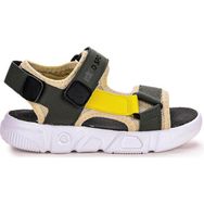 Kiko 2722-27 Haki Sarı Kids Cırtlı Yürüyüş Erkek Çocuk Sandalet