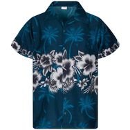 King Kameha Funky Hawaii Kısa Kol Baskılı Çiçekli Ön Cepli Petrol Yeşili Erkek Gömlek