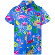 King Kameha Funky Hawaii Kısa Kol Baskılı Flamingo Kavun Çivit Mavisi Erkek Gömlek