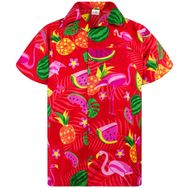 King Kameha Funky Hawaii Kısa Kol Baskılı Flamingo Kavun Kırmızı Erkek Gömlek
