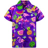 King Kameha Funky Hawaii Kısa Kol Baskılı Flamingo Kavun Moru Erkek Gömlek
