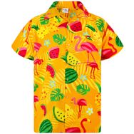 King Kameha Funky Hawaii Kısa Kol Baskılı Flamingo Kavun Sarısı Erkek Gömlek