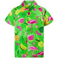 King Kameha Funky Hawaii Kısa Kol Baskılı Flamingo Kavun Yeşili Erkek Gömlek