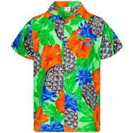 King Kameha Funky Hawaii Kısa Kol Ön Cepli Baskılı Ananas Hibiskus Gölge Yeşil Erkek Gömlek