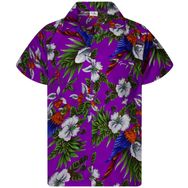 King Kameha Funky Hawaii Kısa Kol Ön Cepli Baskılı Mor Kiraz Papağanı Erkek Gömlek