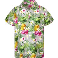 King Kameha Funky Hawaii Kısa Kol Ön Cepli Çiçek Baskılı Pineapple Flowers Gri Erkek Gömlek