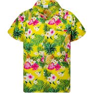 King Kameha Funky Hawaii Kısa Kol Ön Cepli Çiçek Baskılı Pineapple Flowers Sarı Erkek Gömlek