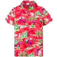 King Kameha Funky Hawaii Kısa Kol Ön Cepli Flamingo Çiçekleri Palmiye Kırmızı Erkek Gömlek