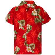 King Kameha Funky Hawaii Kısa Kol Ön Cepli Flower Design Kırmızı Erkek Gömlek